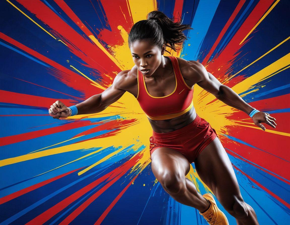 A captivating scene that juxtaposes sports and ecchi content, featuring a dynamic athlete caught in an intense moment of action, surrounded by artistic elements like flowing lines, stylized energy bursts, and subtle suggestive imagery in the background. The colors should be vibrant and eye-catching, with a blend of playful and alluring aesthetics that hints at seduction. This dynamic composition invites viewers to explore the unique interplay of sports and ecchi themes. vibrant colors. super-realistic.